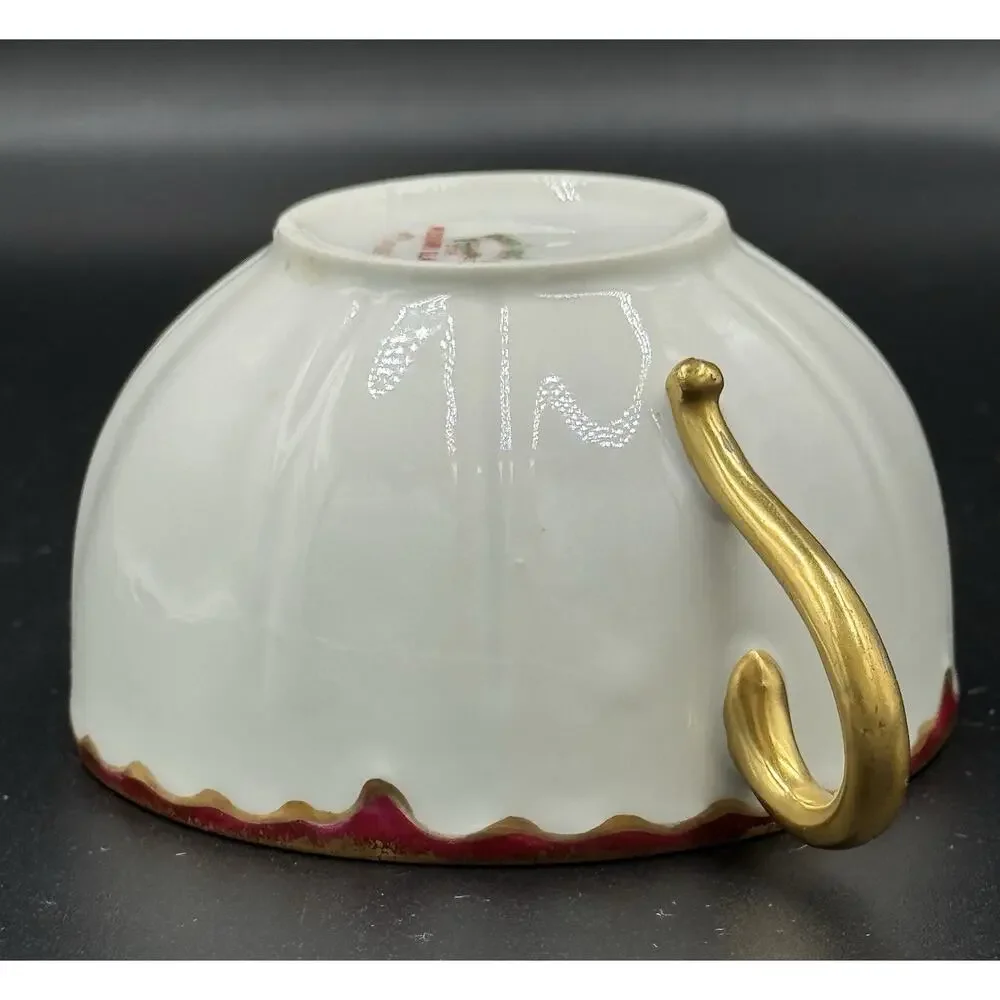Haviland Limoges France Teacup & Saucer Crimson Red Gold Missouri Glass c1900’s